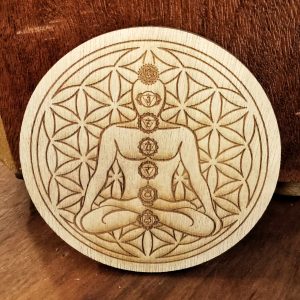 Support fleur de vie avec Bouddha 7 chakras gravée en 9, 19, 29 ou 39 cm