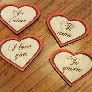 Sous-verre cœur avec le message ‘ je t’aime ‘ 10 cm (français, español, english, italiano)