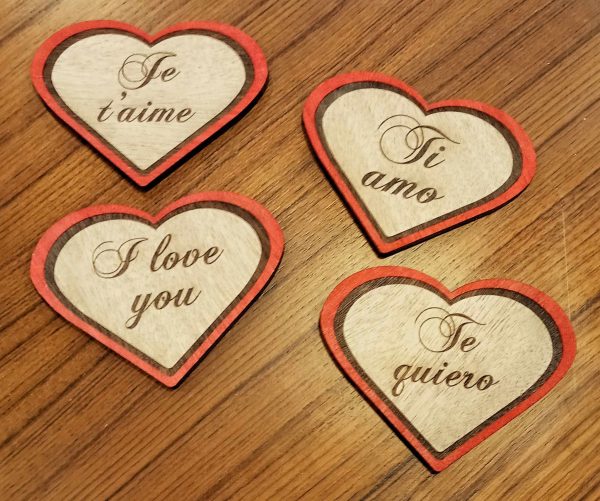 Sous-verre cœur avec le message ' je t'aime ' 10 cm (français, español, english, italiano)