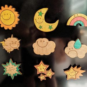 Lot de 9 magnets 5 cm pour frigo – thème la météo