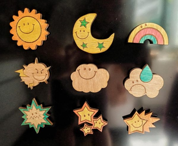 Lot de 9 magnets 5 cm pour frigo - thème la météo